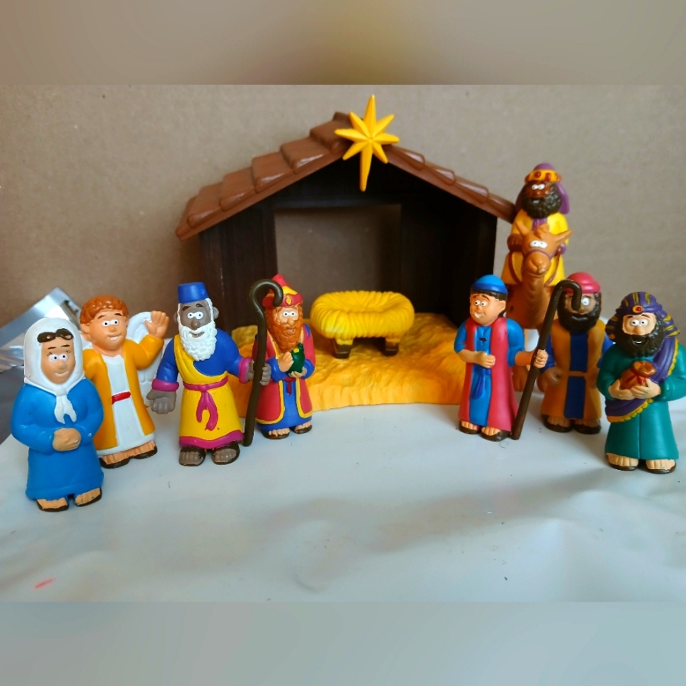 RARE 1980 MARDEL Christian Children's Christmas Nativity Set 10 pieces w/Manger